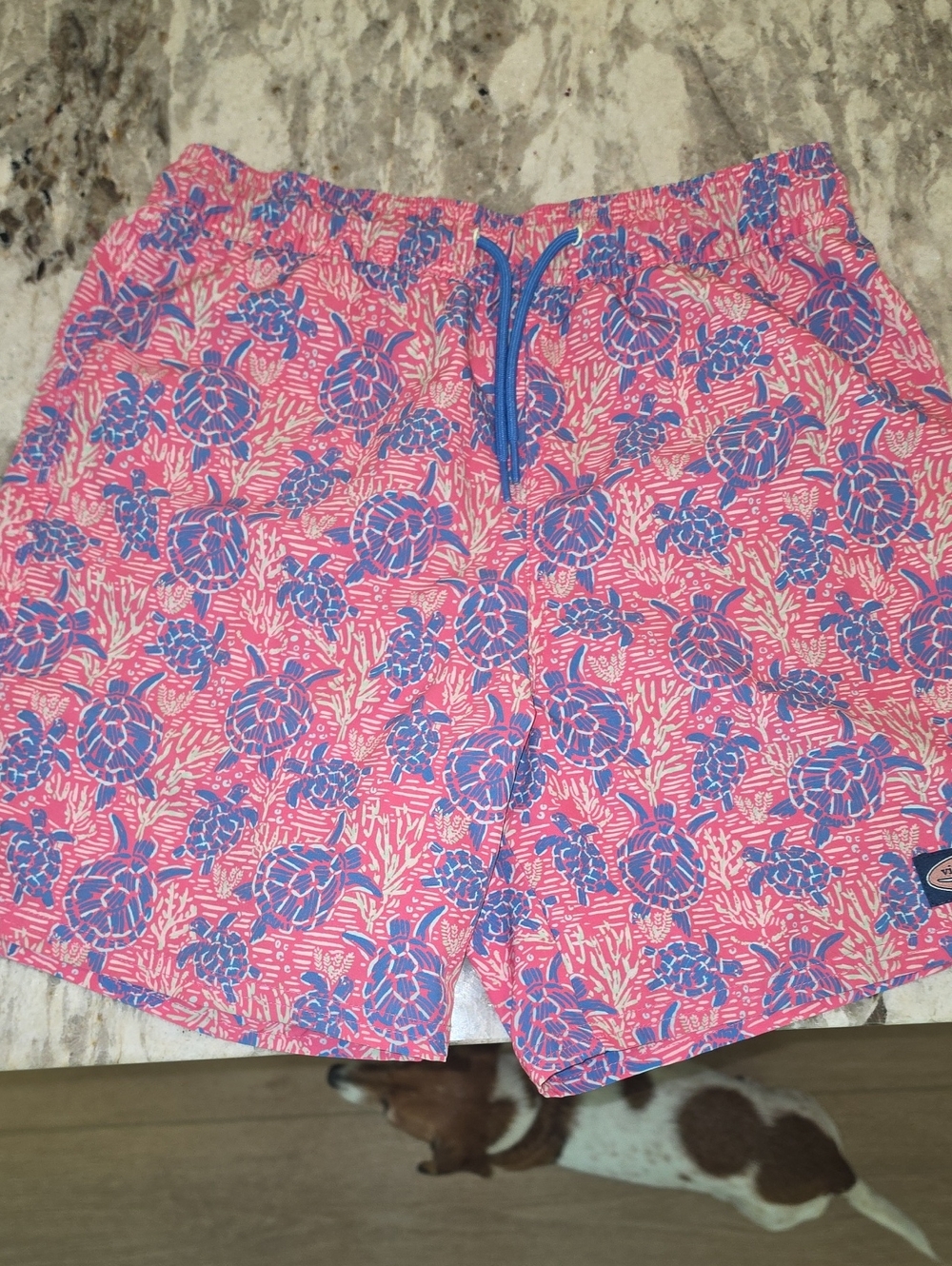 Vineyard Vines Pink Floral Swim Shorts with Blue Drawstring